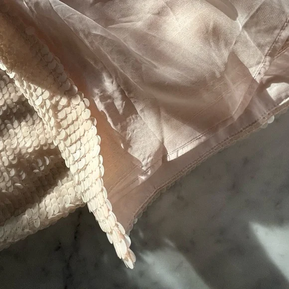 NWT Massimo Dutti Studio blush sequin dress with chiffon open back side slit  S - Picture 13 of 14
